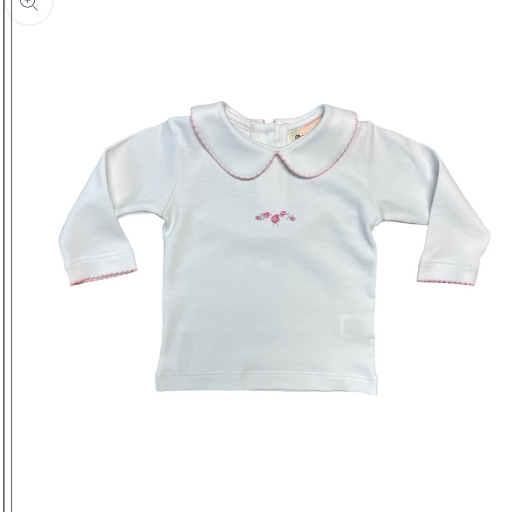 Luigi long sleeve collared top with embroidered flowers